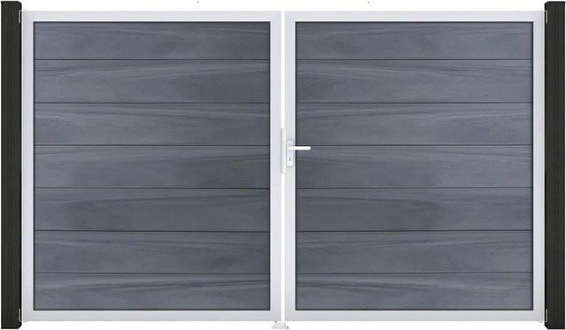GroJa Steckzaun Tor Grande DIN Rechts EV1 Doppel-Tor in Steingrau aus Aluminium und BPC - Bild 1