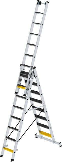 PROREGAL Stufen-Mehrzweckleiter 3-teilig mit Traverse und Clip-Step R13 in Silber, 3 x 8 Stufen - Bild 1