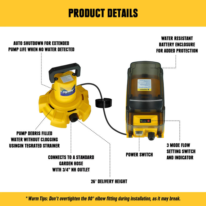 Mellif Akku-Tauchwasserpumpe Gelb, bürstenlose Transfer-Wasserpumpe kompatibel mit Dewalt 18 V 20 V Akku, 1320 GPH - Bild 4