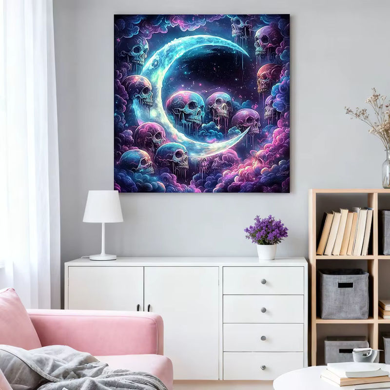 HUACAN 5D DIY Diamantmalerei Set mit Schädel-Tier-Motiv und Mondlandschaft in Mehrfarbig - Bild 3