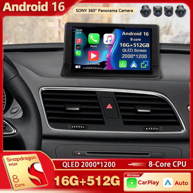 RSNAVI Android 16 Autoradio für Audi Q3 1.8U (2011-2018) mit 2K QLED Display, GPS, 4G, CarPlay und AI-Sprachsteuerung, Schwarz - Bild 1