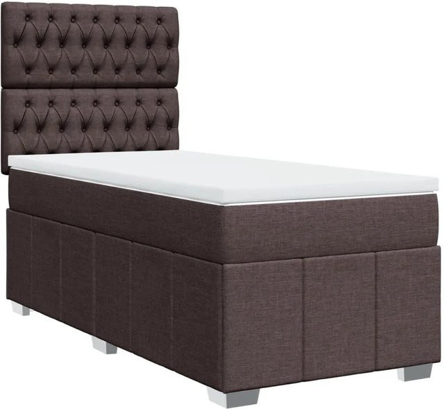 vidaXL Boxspringbett mit Matratze Dunkelbraun, Hybridbett mit Taschenfederkern, USB-Anschluss und Unterbettbeleuchtung, B/T: 100 x 200 cm - Bild 1