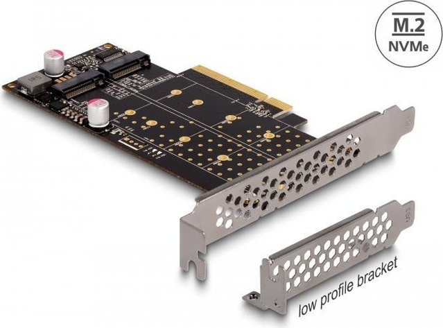 Delock PCI Express x8 Karte zu 2 x intern NVMe M.2 Key M Bifurcation RAID Controller Karte in Schwarz (89837) - Bild 1