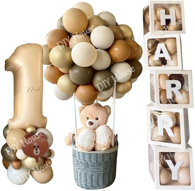 Vintage Bär Ballon Turm Set in Braun und Karamell für Kinder Geburtstag Party Dekorationen - Bild 1