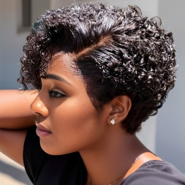 FUGANGXIU Perücke, lockiger Pixie Cut, 180 % Dichte, Brasilianisches Echthaar, 13*4 Lace Frontal - Bild 1
