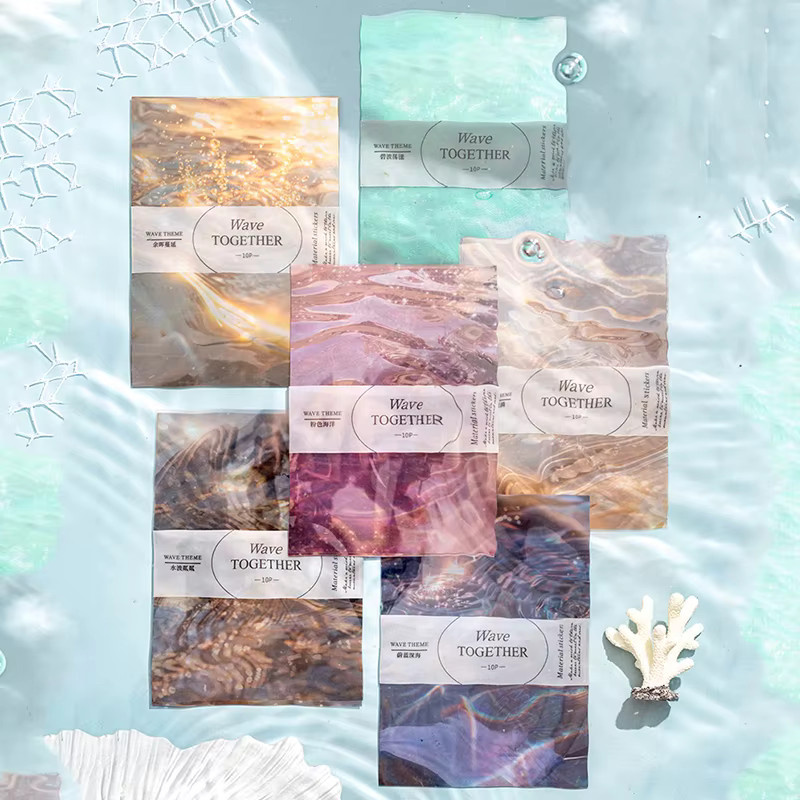 10 Stück Ästhetische Wellen Aufkleber in Multicolour für Tagebuch und Scrapbooking als Dekoratives Bastelpapier - Bild 1