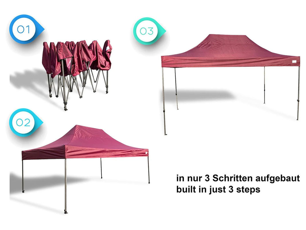 GRASEKAMP Faltpavillon Premium Line mit Seitenteilen in Bordeaux, B x T: 450 x 300 cm - Bild 3