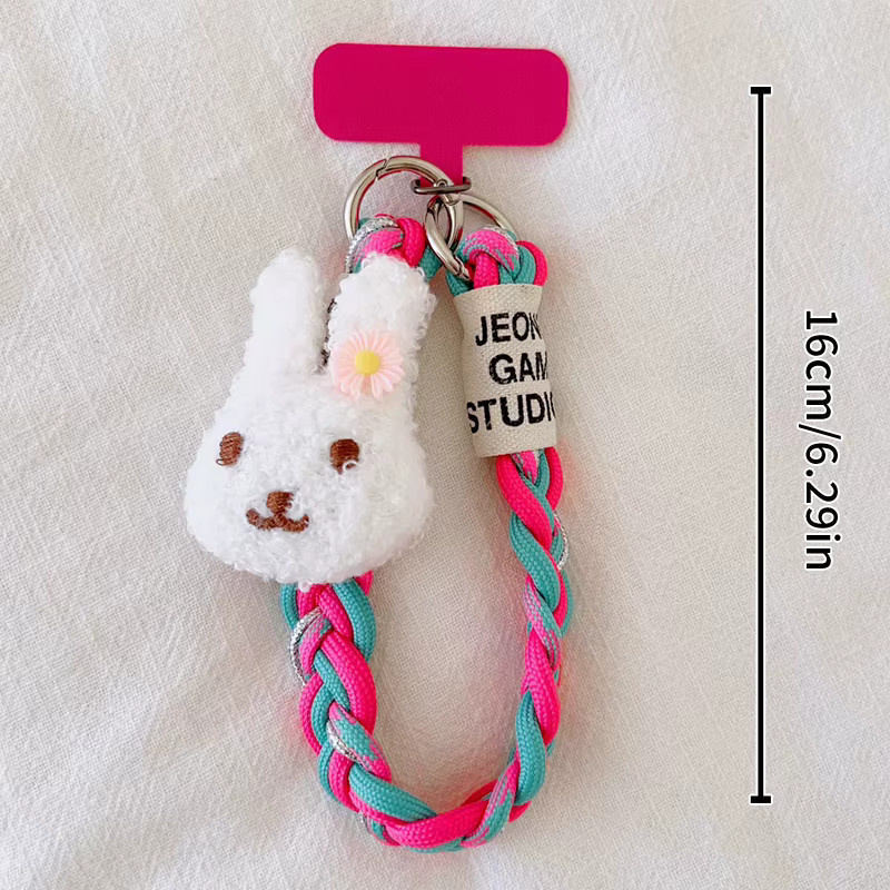 Longsheng Handyhülle mit niedlichem Kaninchen-Design und geflochtenem Nylon-Handgelenkband in Kontrastfarben - Bild 2