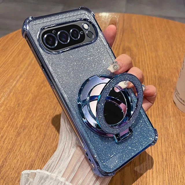 Google Handyhülle für Pixel 10 Pro XL und 9A mit glitzerndem Kosmetikspiegel und Spleißfarbe in Schwarz, stoßfeste Schutzhülle - Bild 1
