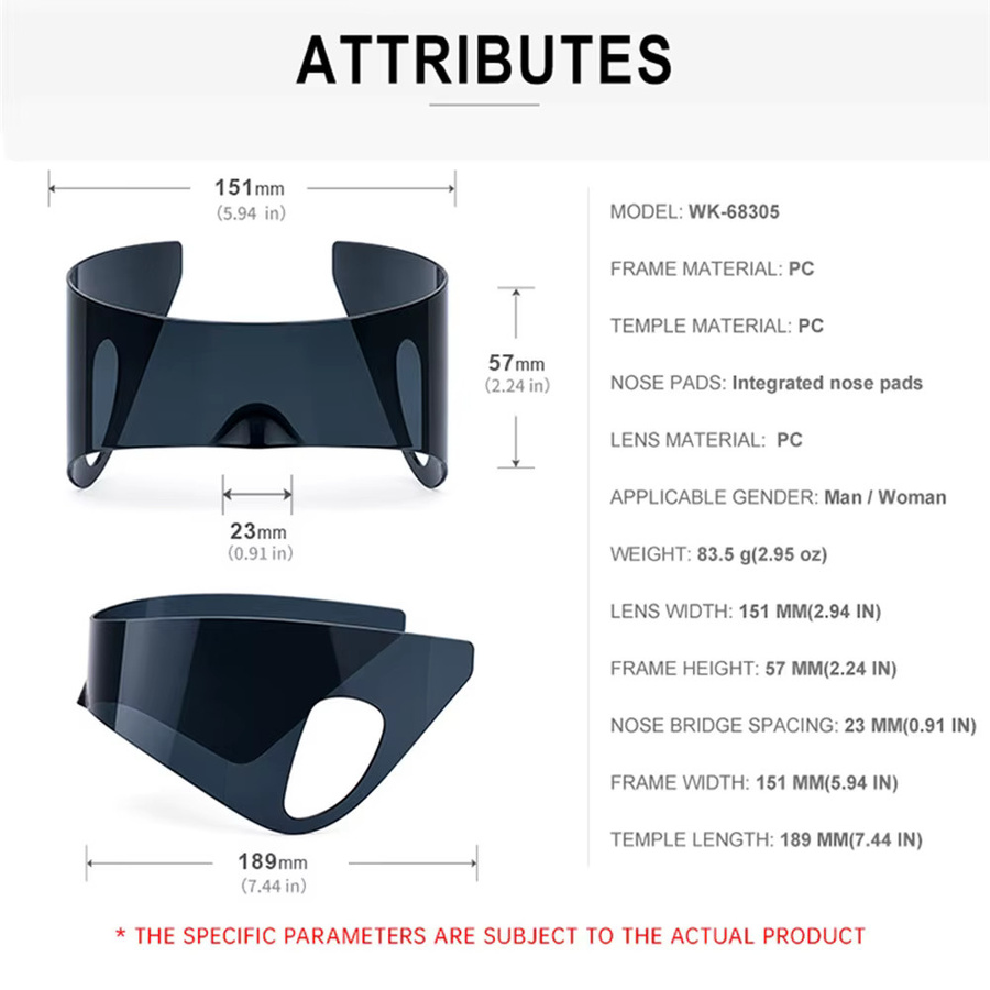Erilles Cyberpunk Sonnenbrille, Vollrand, Black, Plastic, Wrap - Bild 5