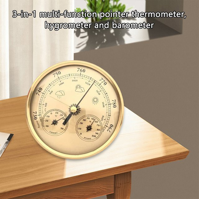 Gaqqee 3-in-1 Multifunktions-Wetterstation mit Thermometer, Hygrometer und Barometer in Gold, Durchmesser: 130 mm - Bild 1