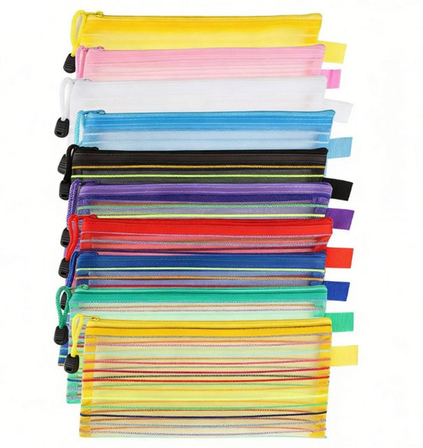10 Stück Koogeelife Netz-Reißverschlusstaschen aus Nylon in Schwarz und Multicolour zur Organisation von Schmuck und Toilettenartikeln - Bild 1