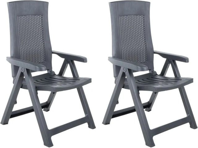 Furnicato Set 2 verstellbare Gartenstühle aus Kunststoff in Anthrazit matt mit Armlehnen - Bild 1