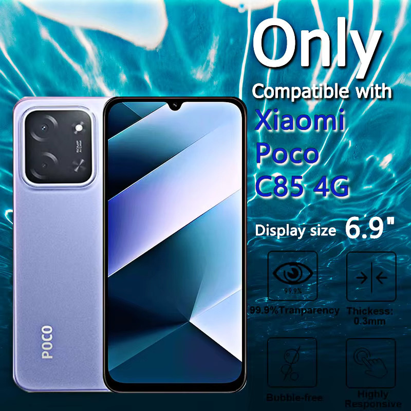 Displayschutzfolie aus gehärtetem Glas für Xiaomi Poco C85 4G, transparent, 9H Härtegrad, kratzfest und fingerabdruckarm - Bild 2
