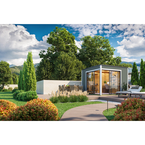 Lasita Blockbohlenhaus Palermo Gartenhaus mit Flachdach in Grau-Grün lasiert, B/T/H: 300 x 239,4 x 300 cm - Bild 3