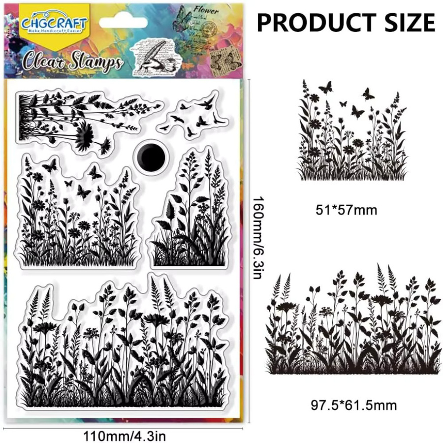 Transparenter Stempel mit Wildblumen-Muster, Vögel und Sonne Silhouette aus Kunststoff - Bild 2
