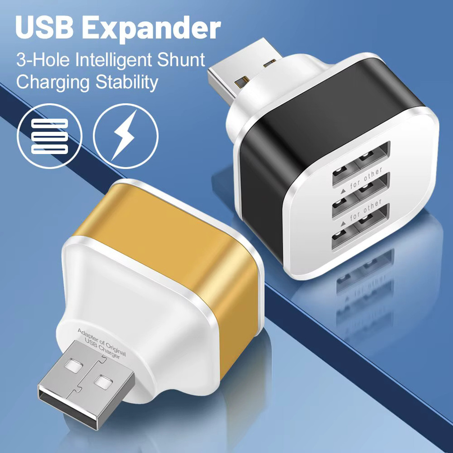 Mrgabwte 3-in-1 USB-Hub-Splitter Gold, tragbarer USB 2.0 Extender und Ladekabel-Adapter - Bild 3