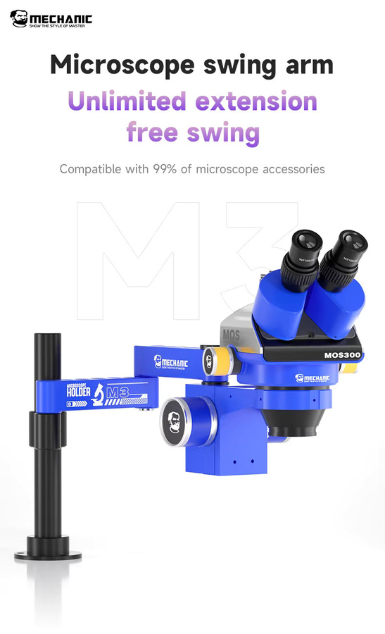 MECHANIC M3 Mikroskop Schwenkarm mit 360 Grad Rotationsverstellung und verstellbarem Ständer in Blau, B/T/H: 48,0 x 26,0 cm - Bild 2