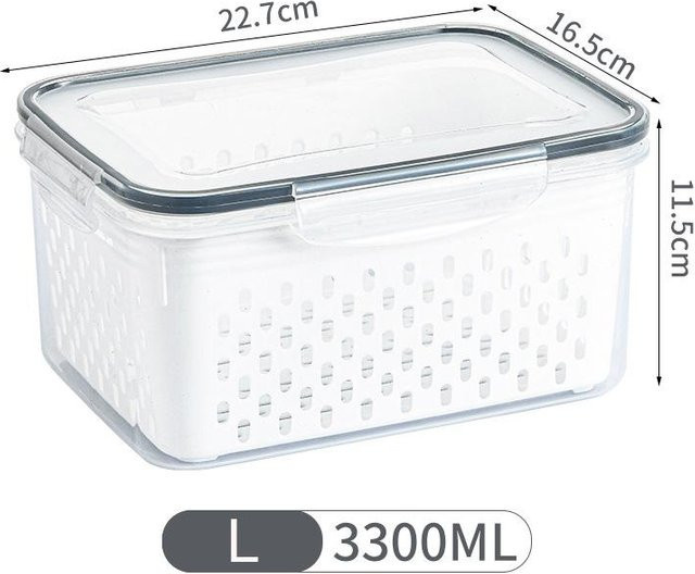 Binchi Lebensmittelaufbewahrungsbehälter für Obst und Gemüse mit Deckel und Sieb, transparent, Kunststoff - Bild 1