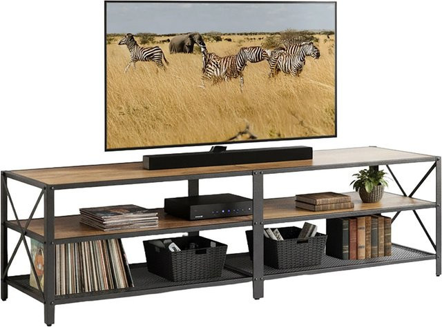 Relaxdays TV Lowboard im Industrial Style aus Holzwerkstoff und Stahl in Braun und Schwarz mit 4 Fächern, B/T/H: 180 x 39 x 52 cm - Bild 1