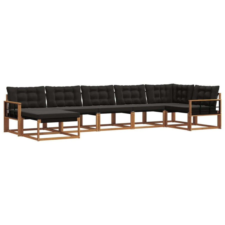 vidaXL Outdoor-Sofagarnitur aus Akazienholz mit Textilene und Kissen, 21-teiliges L-Shape Set, Natur und Schwarz - Bild 2