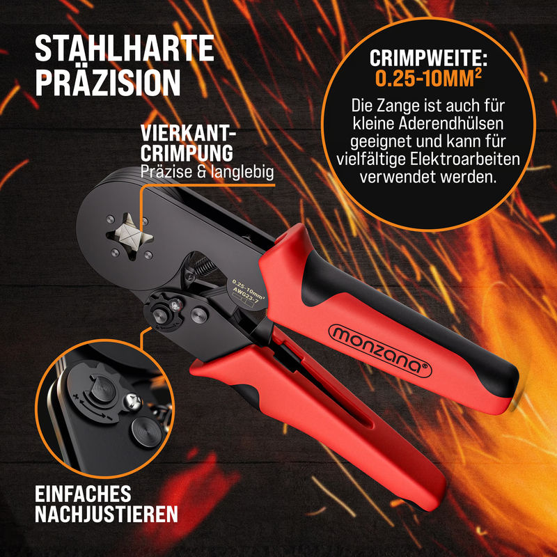 MONZANA Crimpzange Vierkant aus Stahl in Rot inklusive 2000 Aderendhülsen - Bild 3