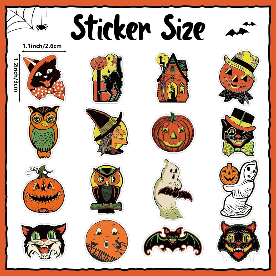 500 Stück Halloween-Aufkleber von TYFYO in Multicolour mit Kürbis, Fledermaus und Hexe für Kinder - Bild 2