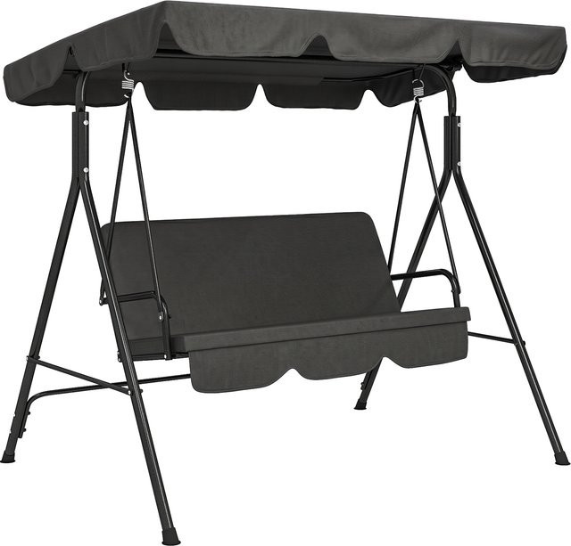 Outsunny Hollywoodschaukel 3-Sitzer mit verstellbarem Sonnendach in Schwarz, stabile Stahlkonstruktion für Garten und Terrasse, B/T/H: 172 x 110 x 153 cm - Bild 1