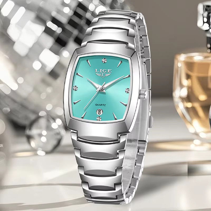 LIGE Armbanduhr Edelstahl, Quarz, Eckig, Schwarz, Damen - Bild 3