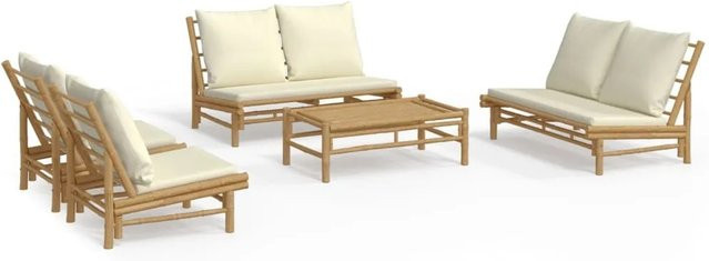vidaXL 5-teiliges Garten-Lounge-Set aus Bambus mit cremeweißen Kissen - Bild 1