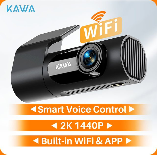 KAWA D6 Dash Cam Auto DVR mit 1440P Videoaufnahme, WiFi, App-Steuerung und Sprachsteuerung, Schwarz - Bild 1