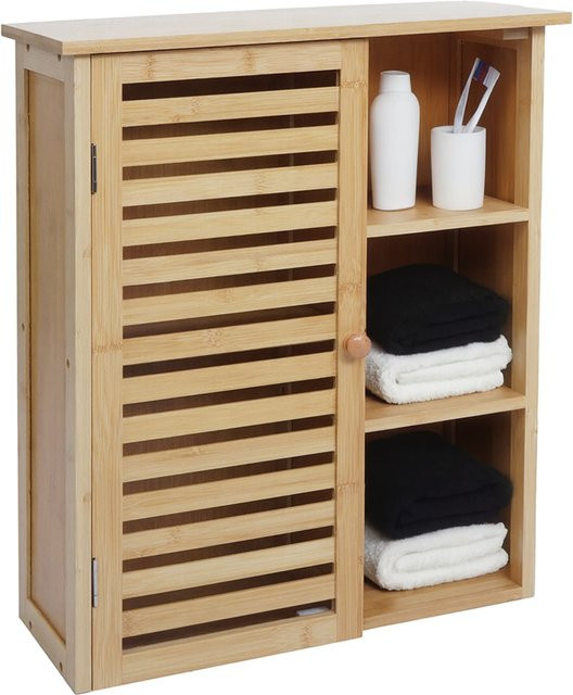MCW Hängeschrank O73 Badezimmerschrank aus Bambus mit Türen und Staufächern, Braun, B: 60 cm, H: 50 cm, T: 19 cm - Bild 1
