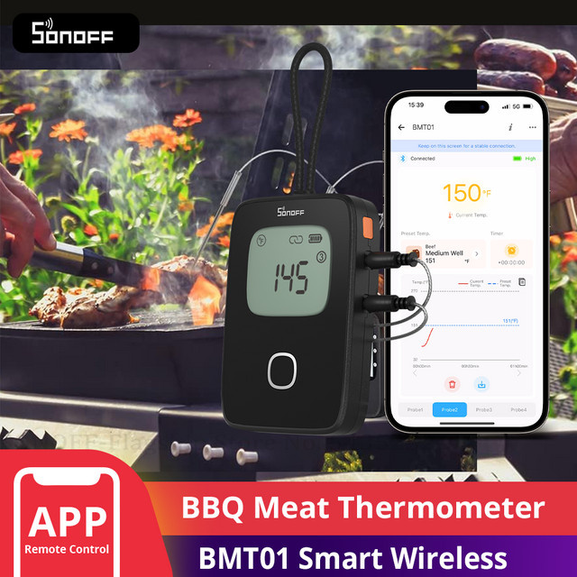 SONOFF BMT01 Drahtloser Smart BBQ Fleischthermometer mit Temperaturwarnungen und Timer via eWeLink App - Bild 1