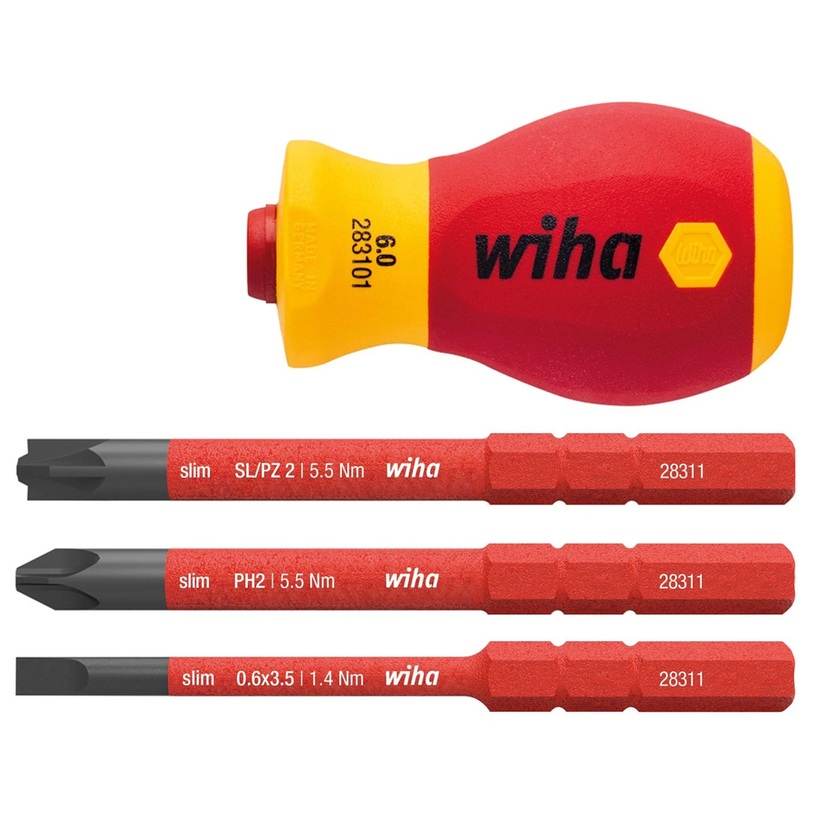 Wiha Schraubendreher-Set SoftFinish electric slimVario Stubby mit Bithalter, 4-teilig, rot/gelb - Bild 2