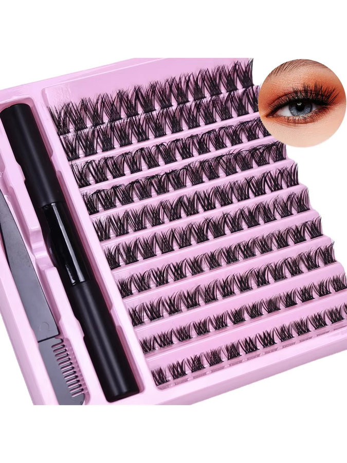 JIEFUXIN Wimpernverlängerungs-Set, Wispy D-Curling Wimpern-Clusters mit Kleber und Pinzette, Unisex - Bild 7