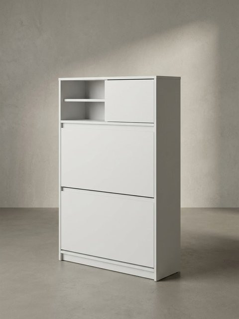 KADIMA DESIGN Schuhschrank Weiß mit Ablage und Schuhkipper, B/H/T: 71 x 110 x 24 cm - Bild 1