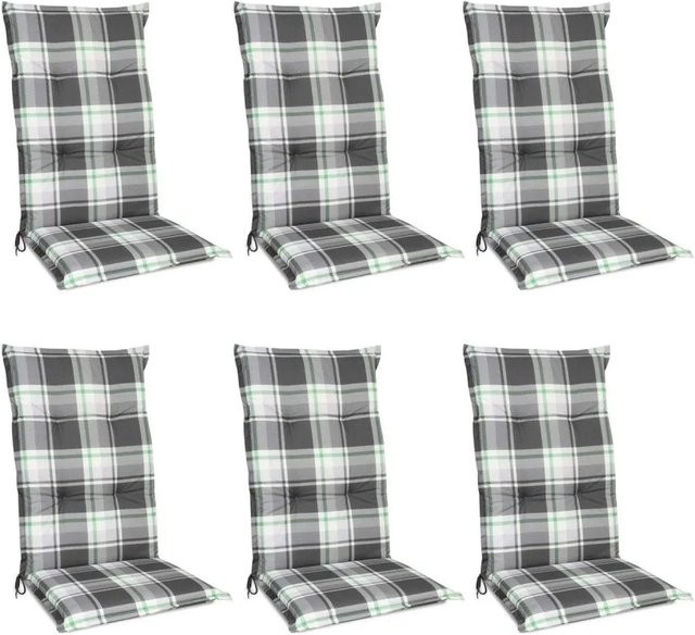 Beautissu Sunny MK Hochlehner Sitzkissen Set 6-teilig Mintgrün Kariert B: 120 cm, T: 50 cm, H: 6 cm - Bild 1