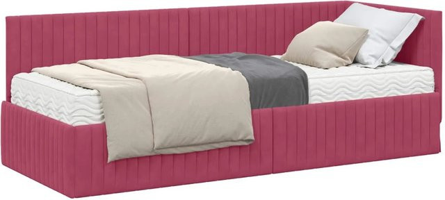 vidaXL Eckbettgestell mit 2 Matratzen und Kopfteil aus grünem Samt, B/T/H: 80 x 200 cm - Bild 1