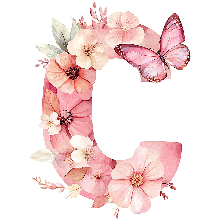 Poster mit dem Buchstaben C in rosa Blumen von Marcin Zbijowski, B: 30 cm, H: 40 cm, mit dunkelbraunem Holzrahmen und Mattpapier - Bild 2
