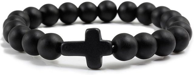 Fashion Maker 2 Armband, Jesus Kreuz, Blauer Kiefernstein, Schwarze Lava, Unisex - Bild 1