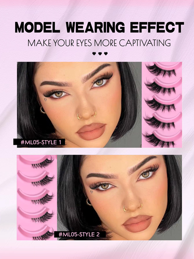 VELTRINAY Halbe Wimpern, 20/5 Paar, 3D-Wimpern aus künstlichem Nerz, Unisex - Bild 2