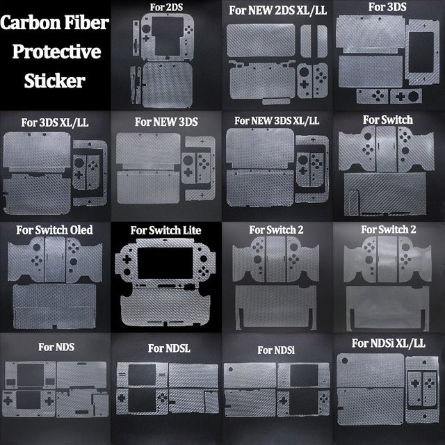 ChengHaoRan Anti-Kratz Kohlefaser Schutzfolie Skin Aufkleber für Nintendo Switch, Switch Lite und Switch OLED in Schwarz und Grau - Bild 1