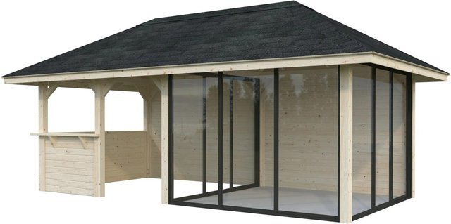 PALMAKO Pavillon Bianca Set 208 Slide aus Fichtenholz in Braun mit transparentem Zeltdach und Eck-Tresenanlage, B/H/T: 588 x 319 x 300 cm - Bild 2