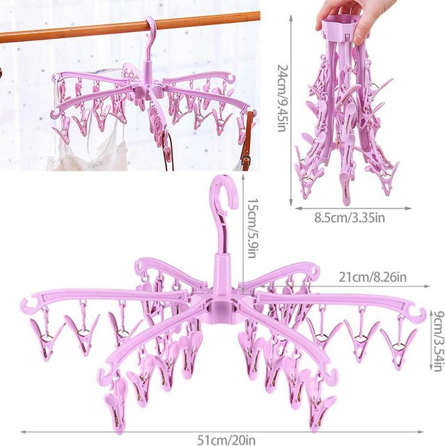Faltbarer Socken-Trockenständer von Yiran Furniture mit 24 Klammern aus Kunststoff in Pink - Bild 1