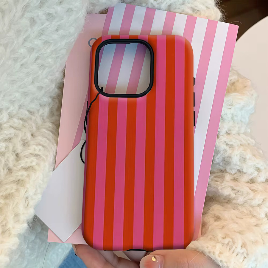Handyhülle mit rosa roten Streifen für Apple iPhone 11 bis iPhone 17 Pro Max Plus mit doppelschichtiger Rückseite - Bild 4