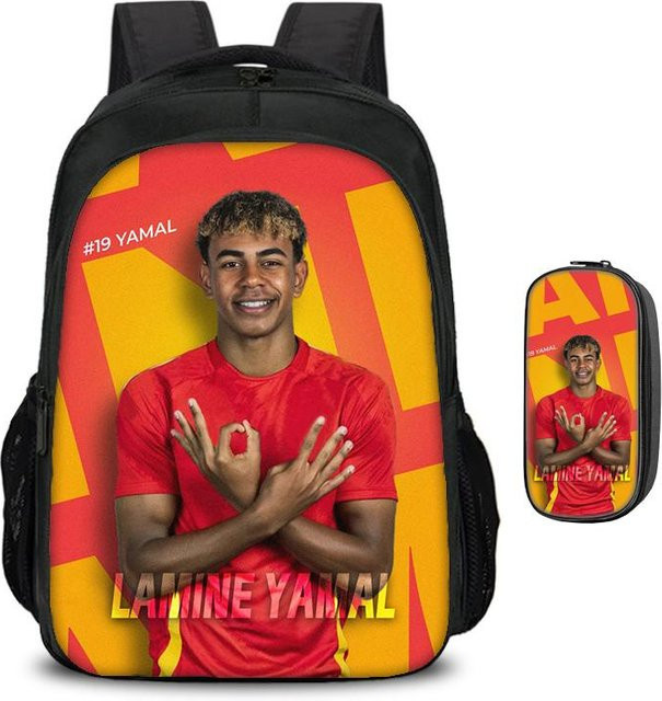 Schulrucksack Set mit Federmäppchen L-Lamin Yamal Fußballstar Design in Mehrfarbig von Fancy Style Studio - Bild 1