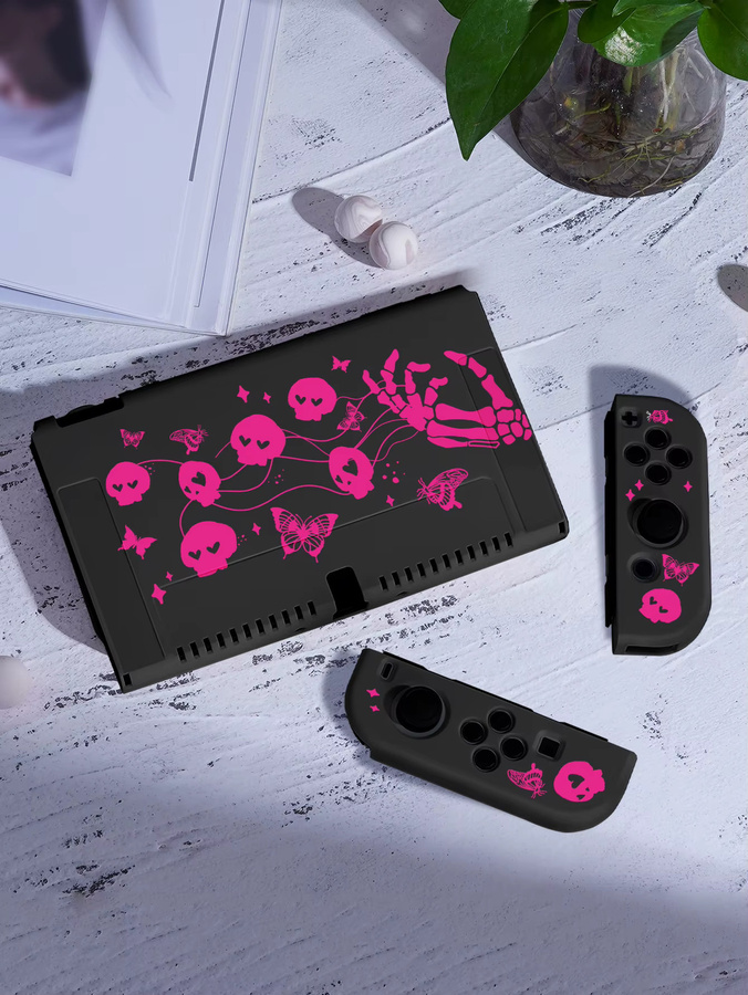 Schädel Schutzhülle für Nintendo Switch OLED mit trennbaren Handschuhen für Joy-Con in Schwarz - Bild 2