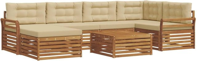 vidaXL Outdoor-Sofagarnitur 7-teilig aus Akazienholz mit Kissen in Natur und Beige - Bild 1