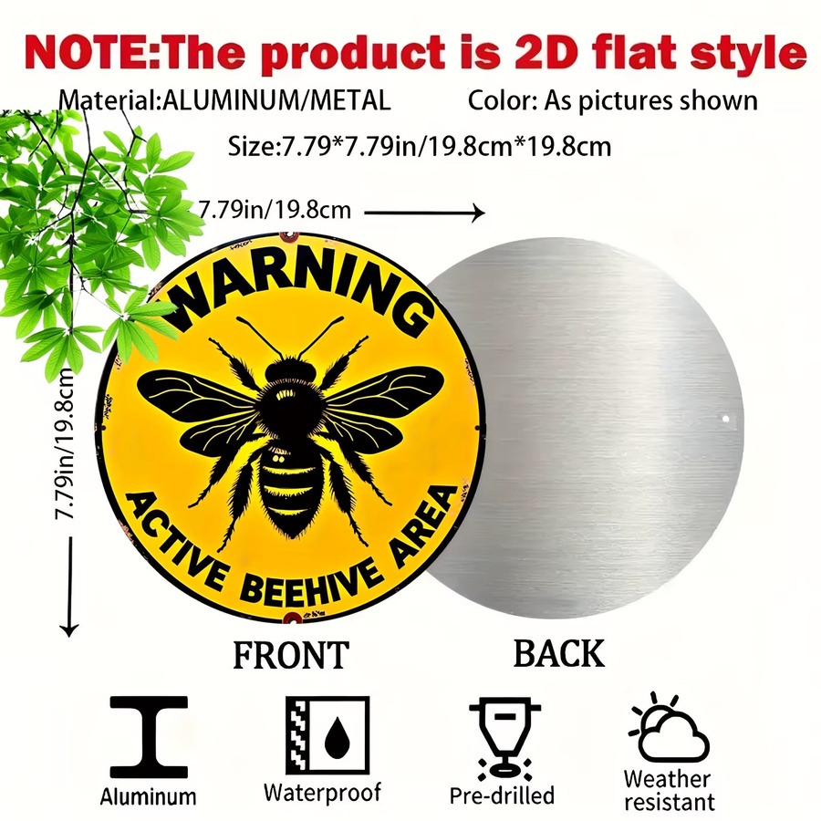 Potdemiel Aluminium Warnschild Bienenstock-Bereich Rund in Gelb und Schwarz mit Rustikalem Design, Durchmesser: 20 cm - Bild 2