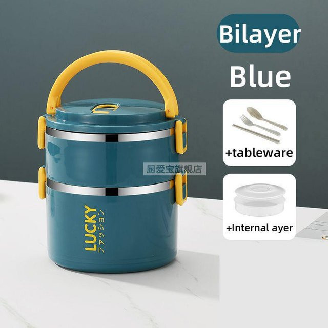 Isolierte Lunchbox von Twogo-w aus Edelstahl und Kunststoff in Blau mit Deckel und Besteckset - Bild 1